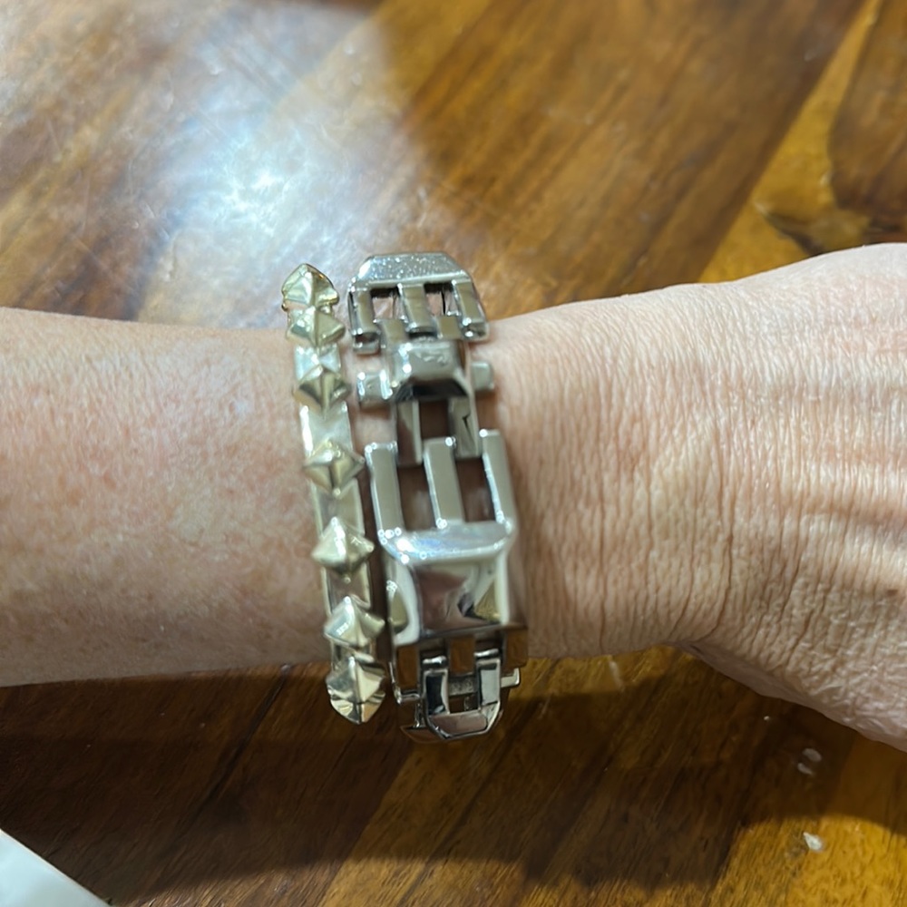 Stella and Dot spike bangle and silver link bracelet